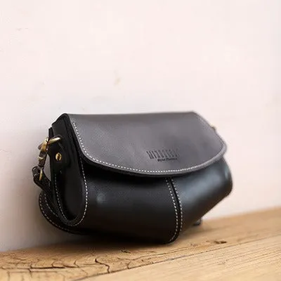 Cute LEATHER Sling Bag Side Bags Black WOMEN Saddle SHOULDER BAG Small Crossbody Purses FOR WOMEN