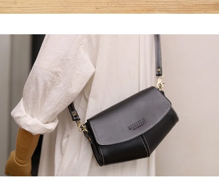 Cute LEATHER Sling Bag Side Bags Black WOMEN Saddle SHOULDER BAG Small Crossbody Purses FOR WOMEN