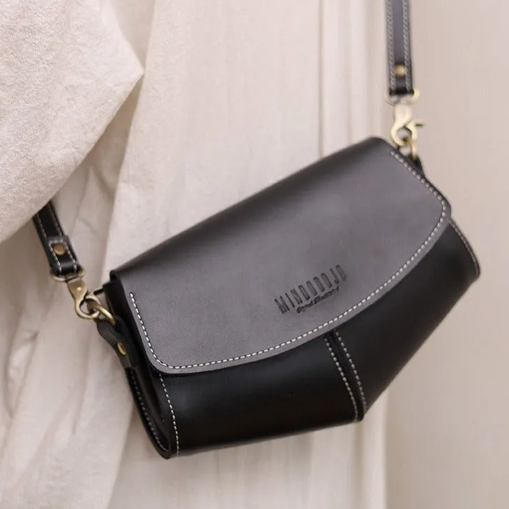 Cute LEATHER Sling Bag Side Bags Black WOMEN Saddle SHOULDER BAG Small Crossbody Purses FOR WOMEN