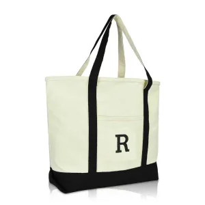 Dalix Initial Tote Bag Personalized Monogram Zippered Top Letter - R