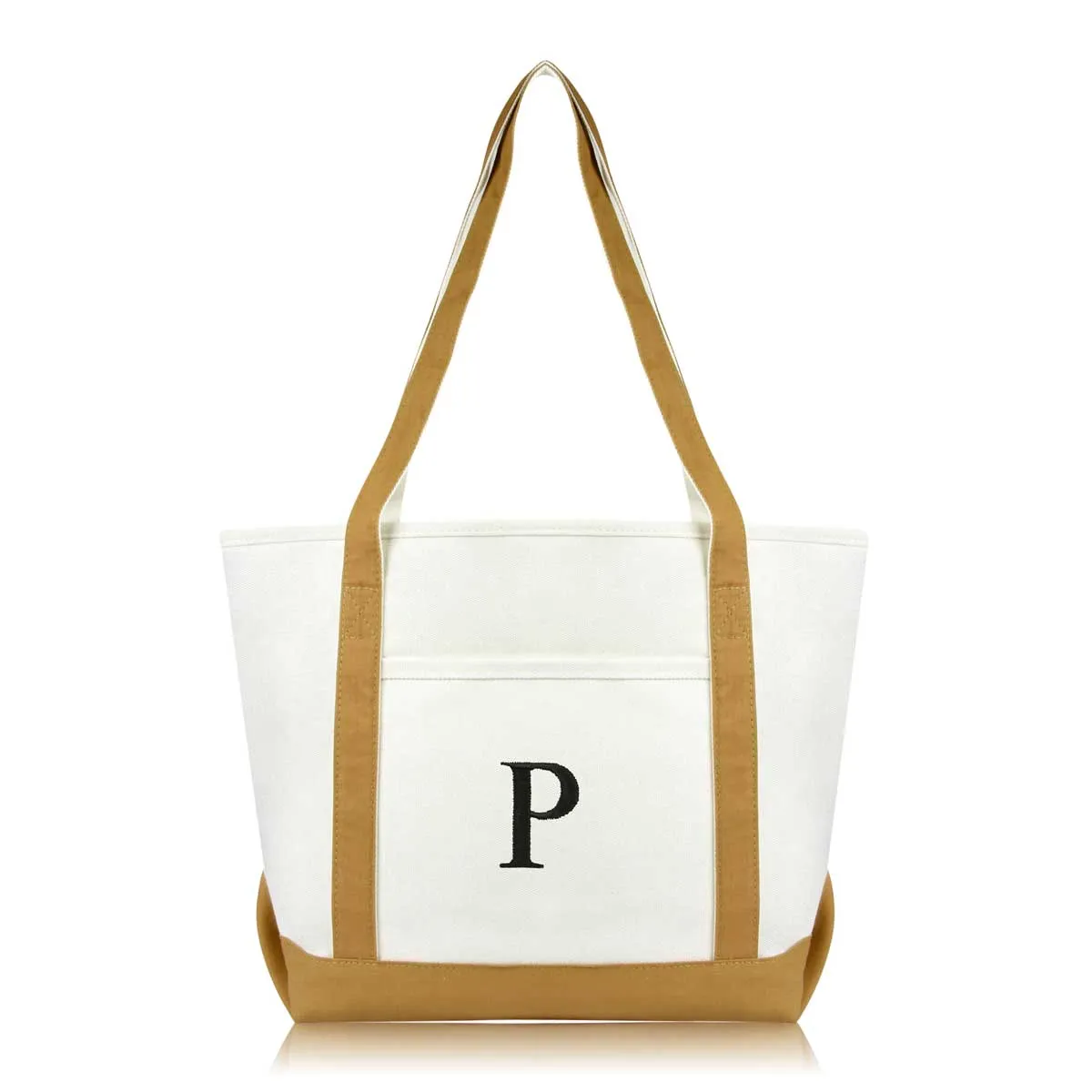 Dalix Medium Personalized Tote Bag Monogrammed Initial Letter - P