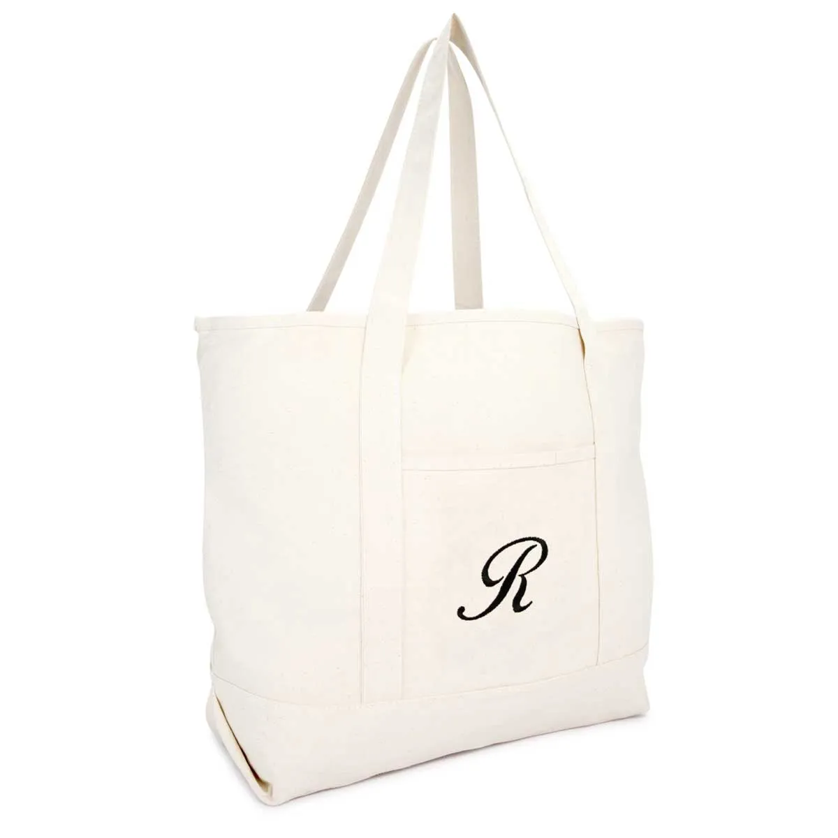 Dalix Personalized Shopping Tote Bag Monogram Natural Initial Zippered Letter A-Z