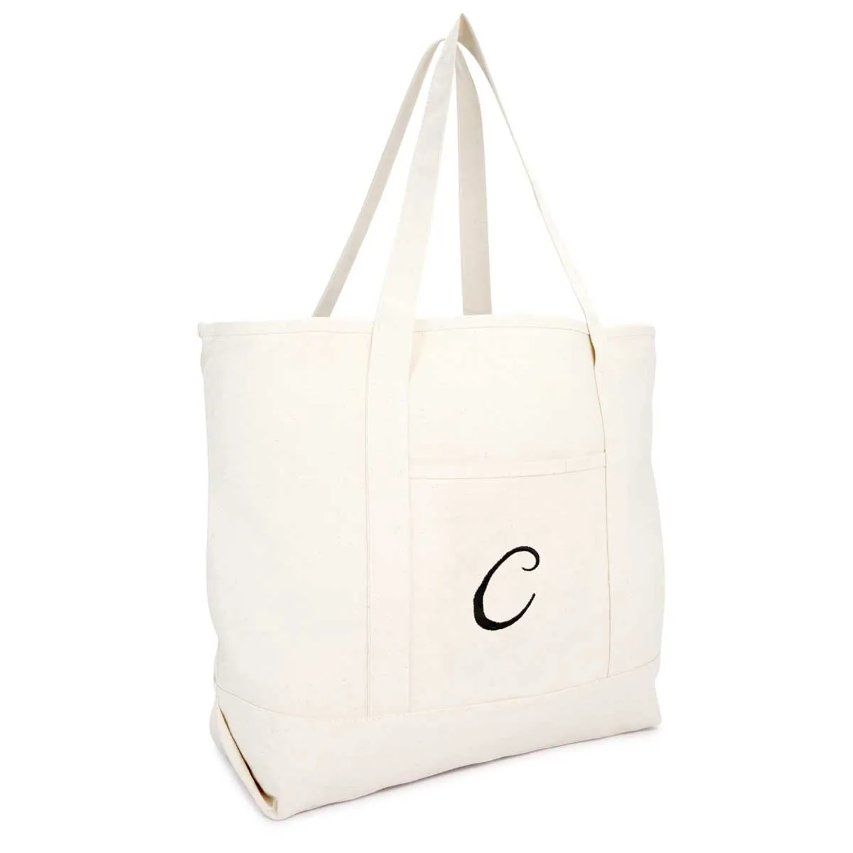 Dalix Personalized Shopping Tote Bag Monogram Natural Initial Zippered Letter A-Z