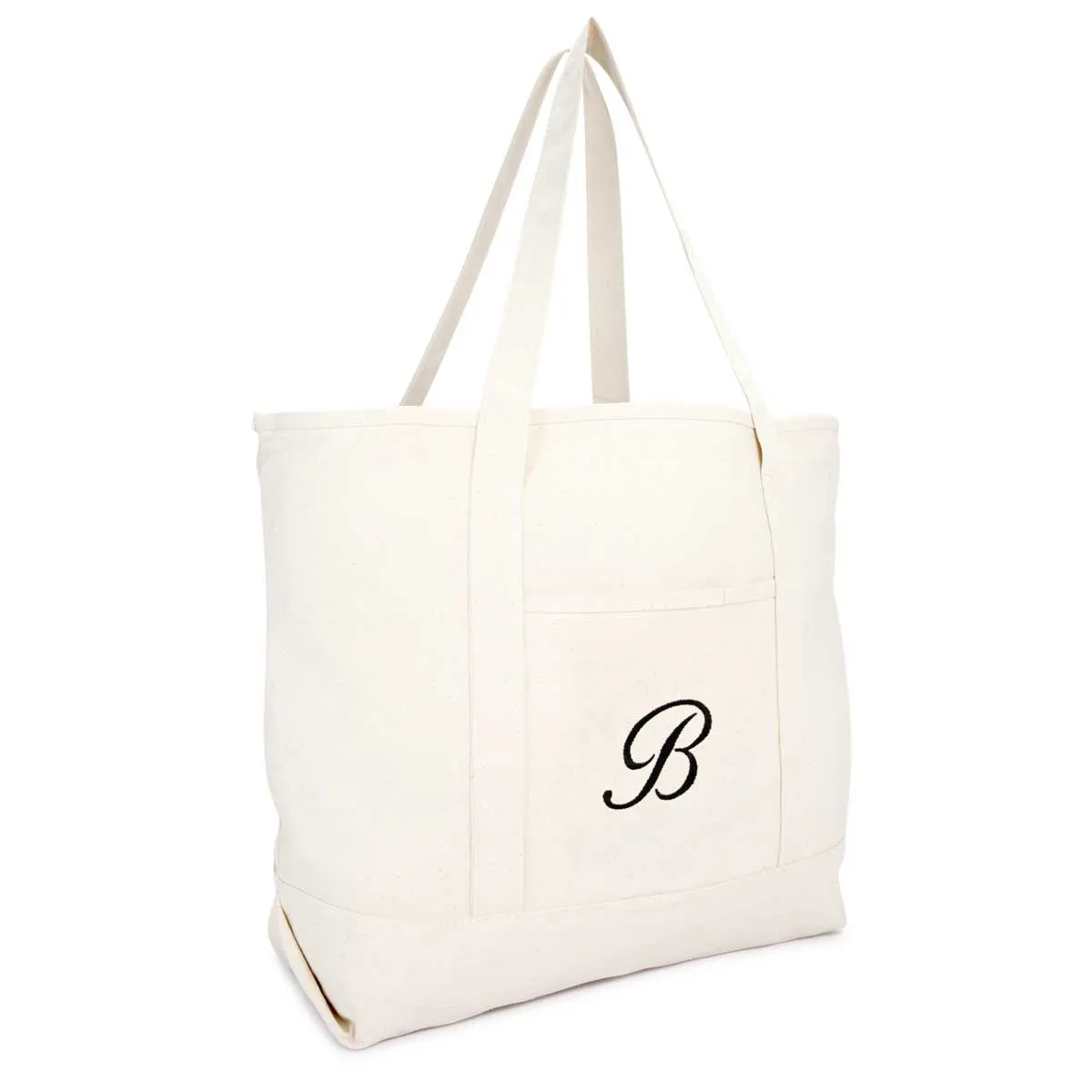 Dalix Personalized Shopping Tote Bag Monogram Natural Initial Zippered Letter A-Z