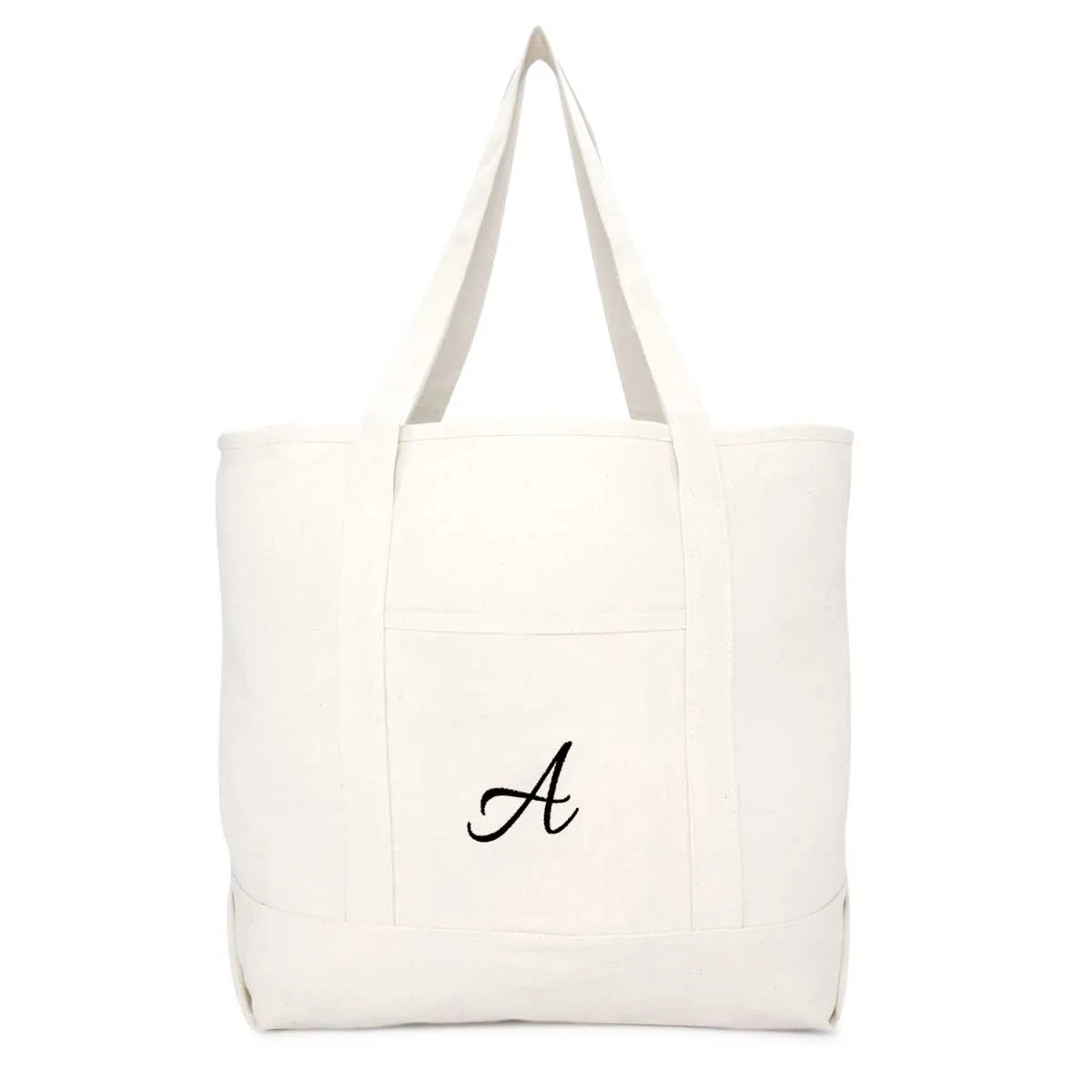 Dalix Personalized Shopping Tote Bag Monogram Natural Initial Zippered Letter A-Z
