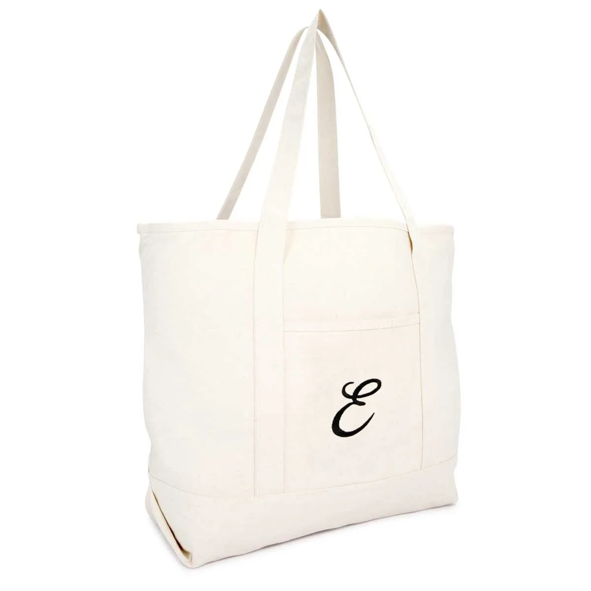 Dalix Personalized Shopping Tote Bag Monogram Natural Initial Zippered Letter A-Z
