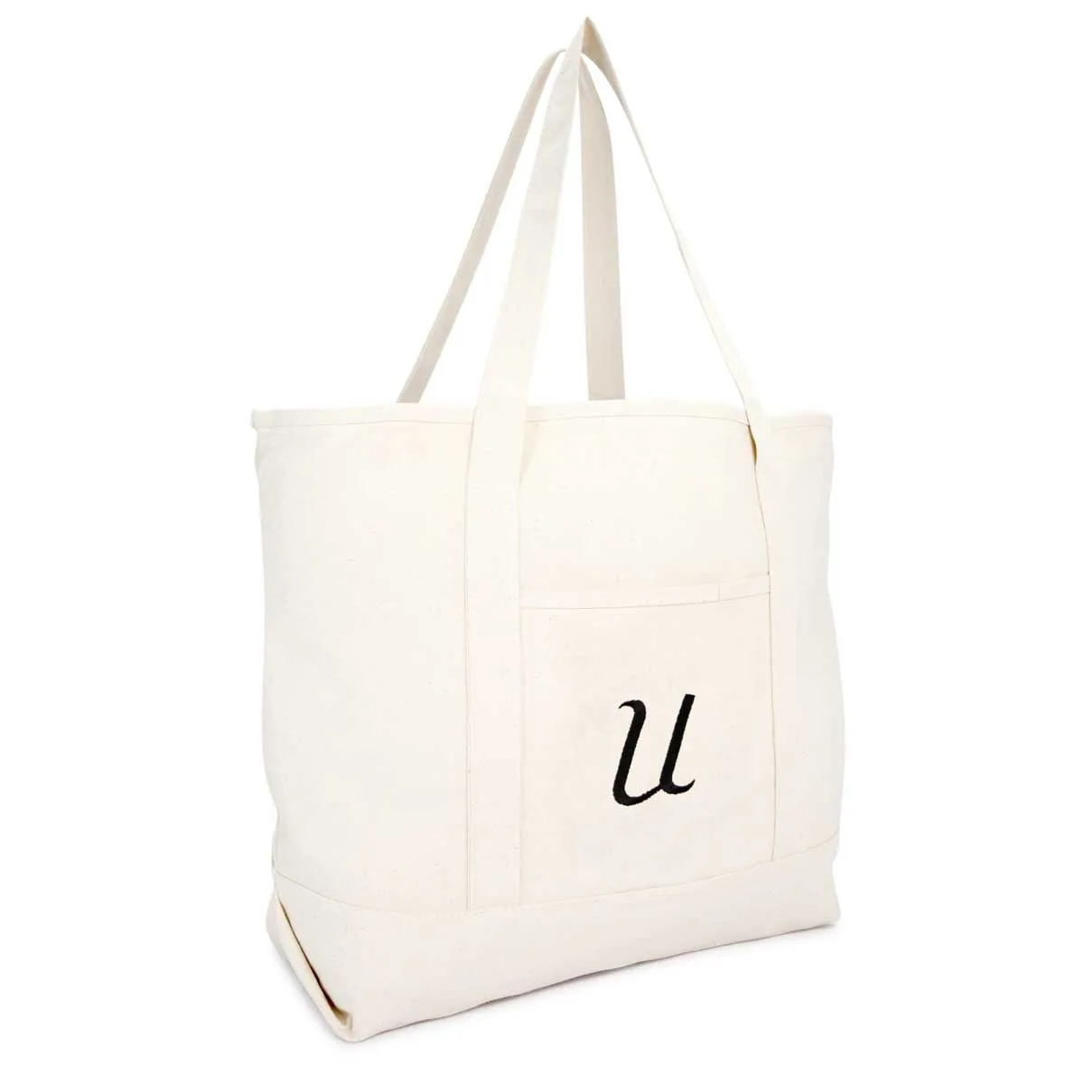 Dalix Personalized Shopping Tote Bag Monogram Natural Initial Zippered Letter A-Z