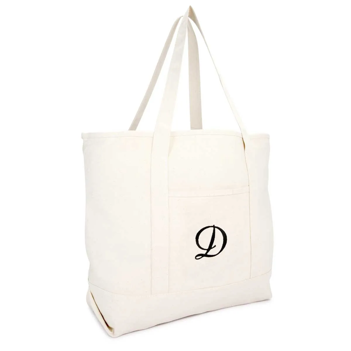 Dalix Personalized Shopping Tote Bag Monogram Natural Initial Zippered Letter A-Z
