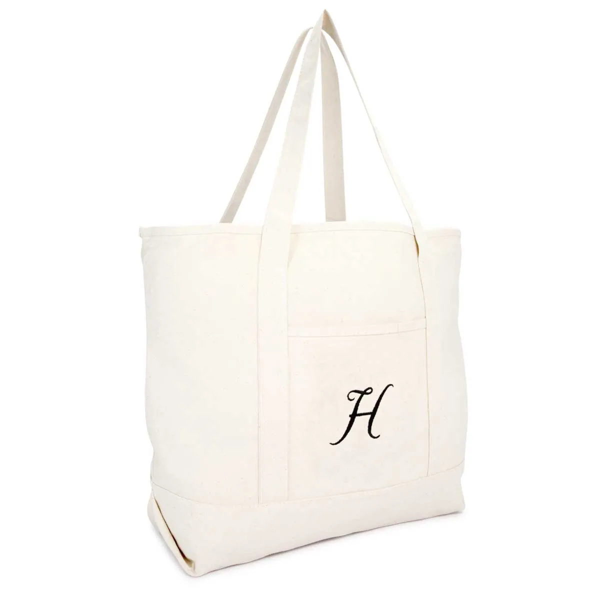 Dalix Personalized Shopping Tote Bag Monogram Natural Initial Zippered Letter A-Z