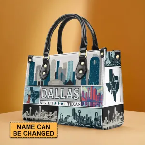 Dallas-Themed Premium Leather Handbag by CHRISTIANARTBAG – Iconic Cityscape Design - CABLTHB01010424.