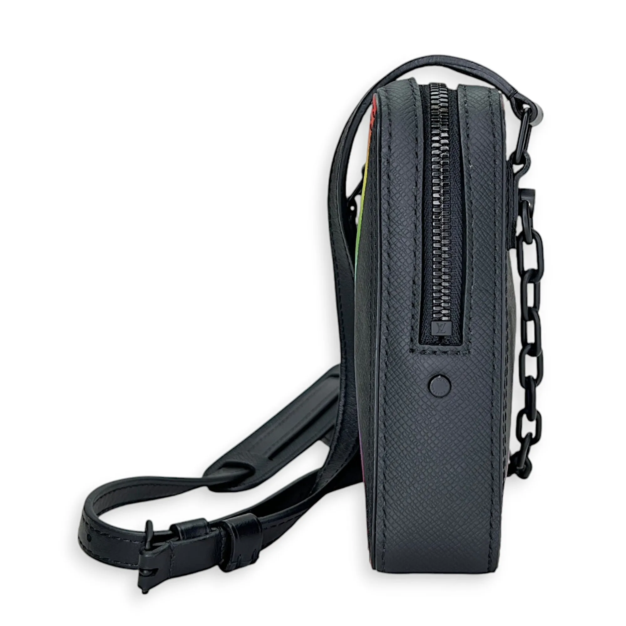 Danube Crossbody Bag  Black in Taiga Leather , Lacquered Metal Hardware
