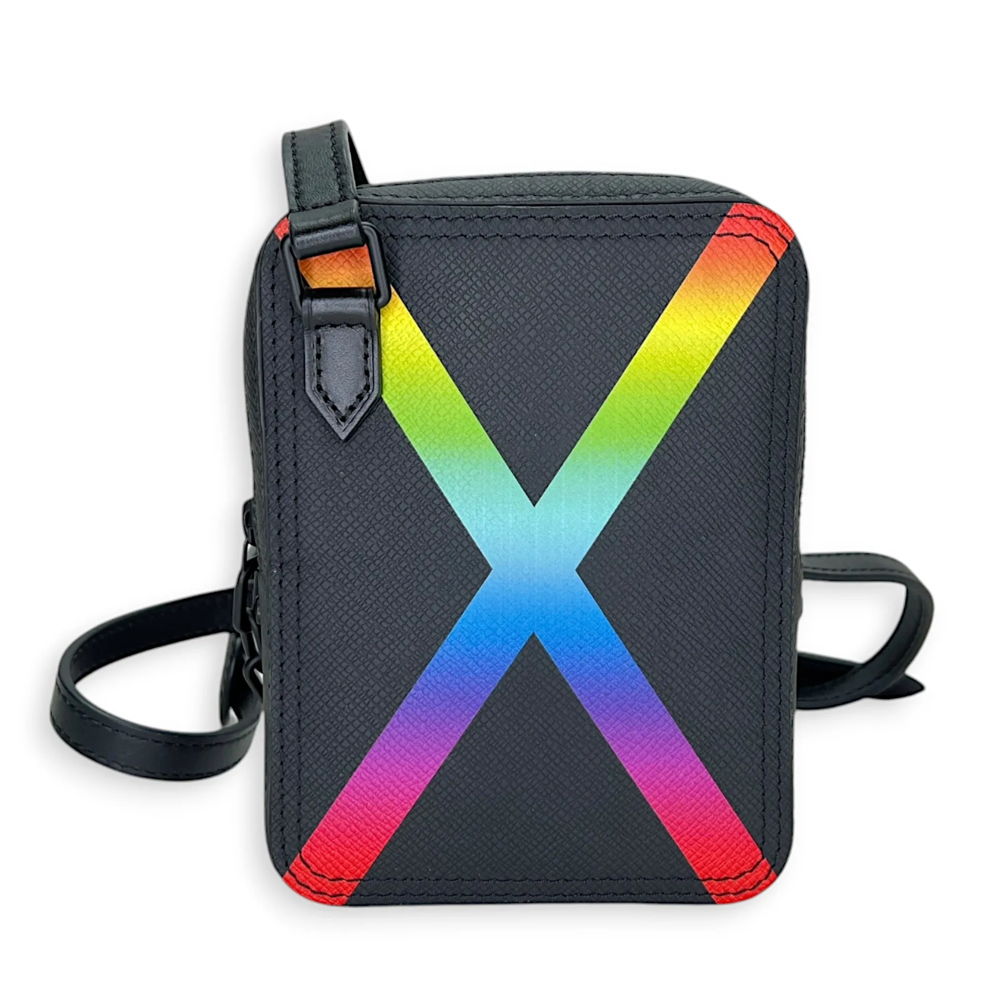 Danube Crossbody Bag  Black in Taiga Leather , Lacquered Metal Hardware