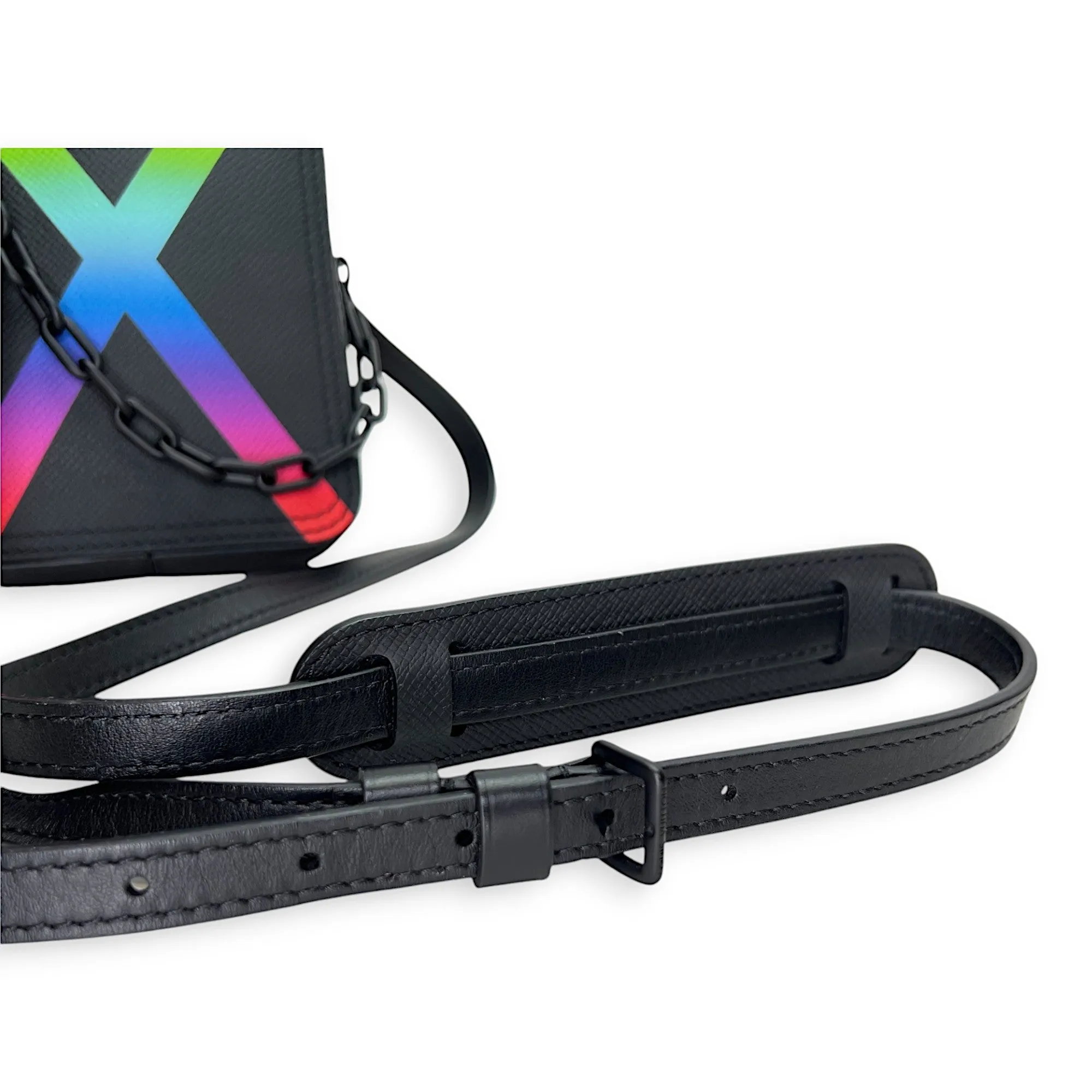 Danube Crossbody Bag  Black in Taiga Leather , Lacquered Metal Hardware