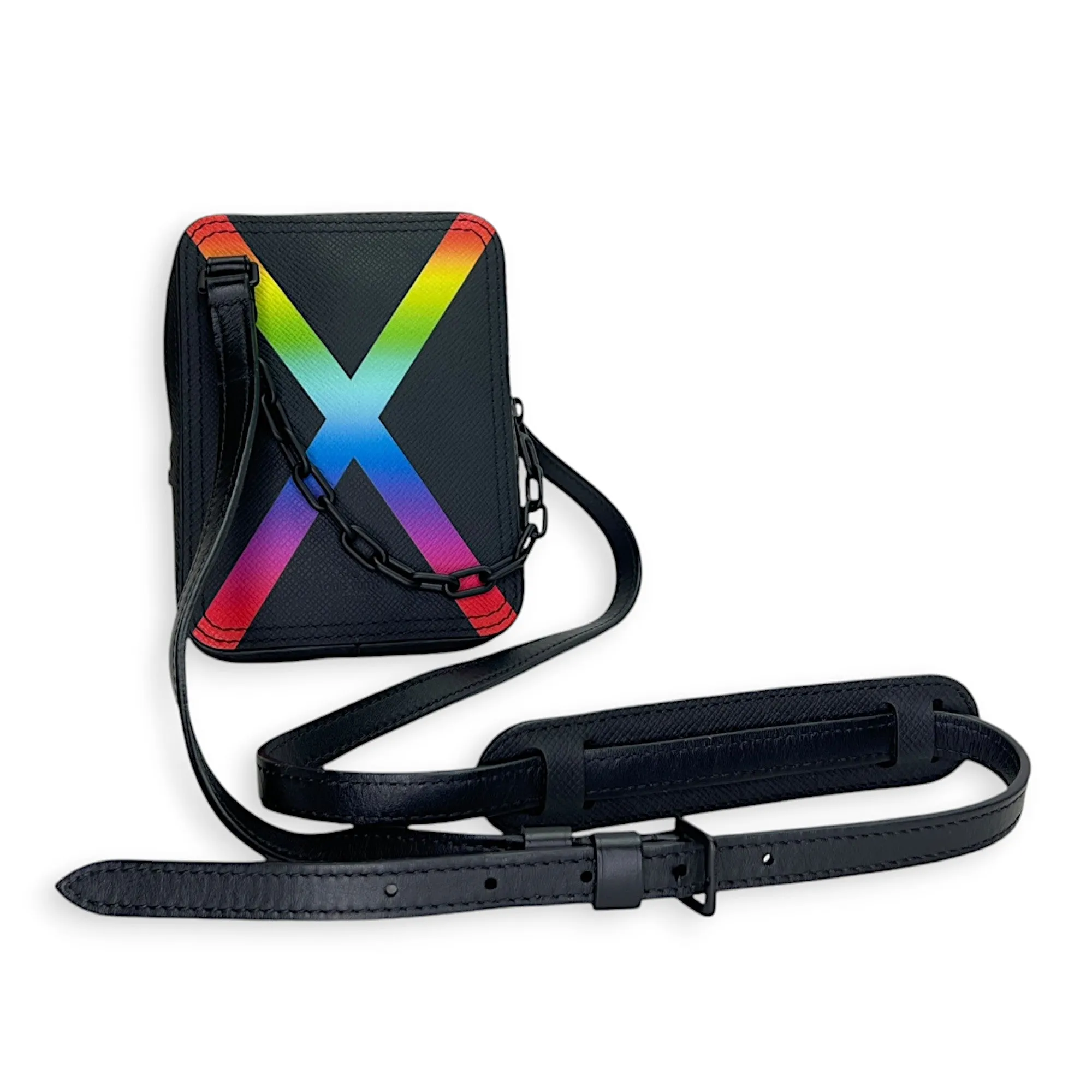 Danube Crossbody Bag  Black in Taiga Leather , Lacquered Metal Hardware