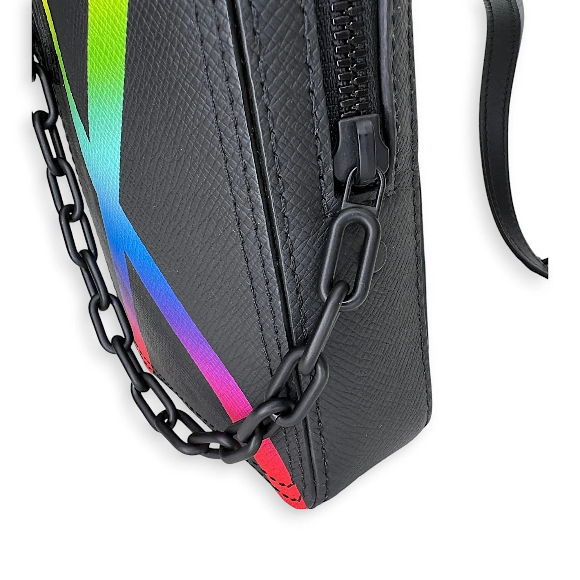 Danube Crossbody Bag  Black in Taiga Leather , Lacquered Metal Hardware