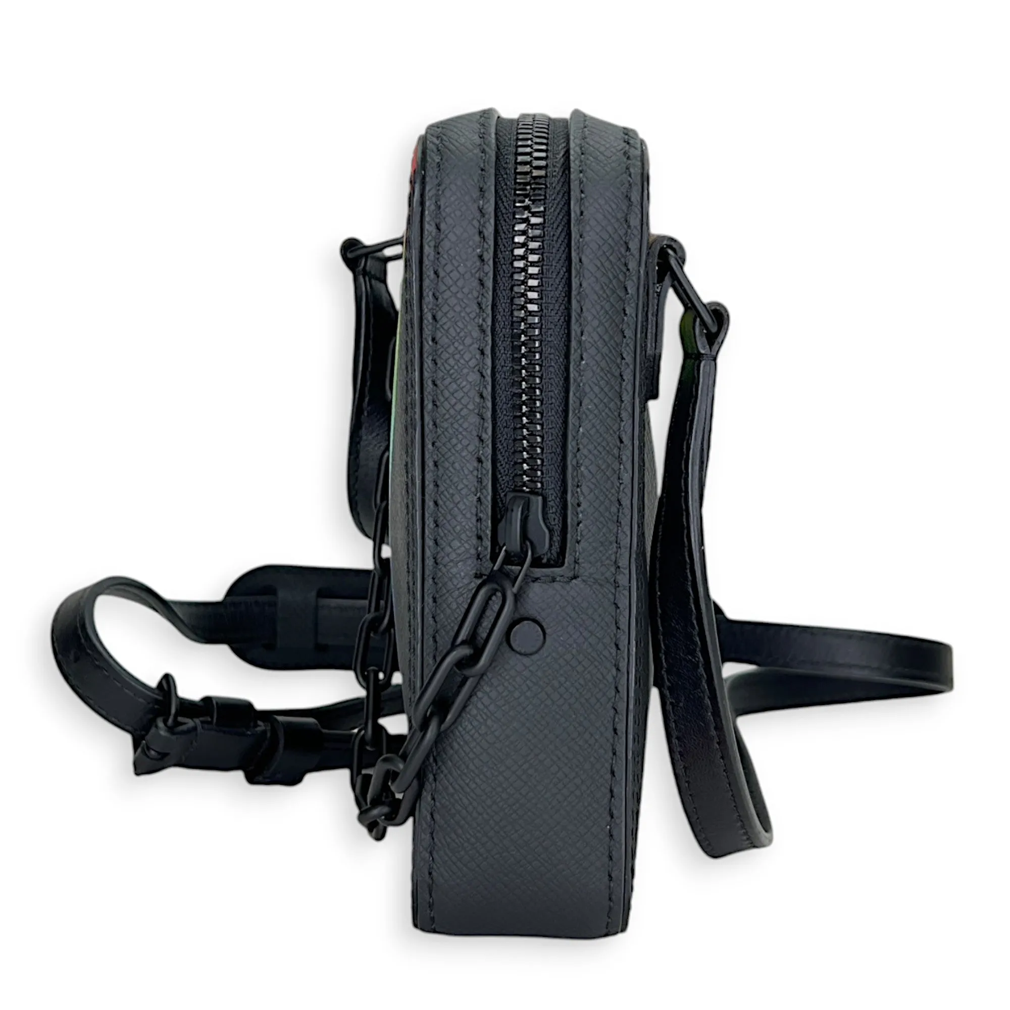 Danube Crossbody Bag  Black in Taiga Leather , Lacquered Metal Hardware