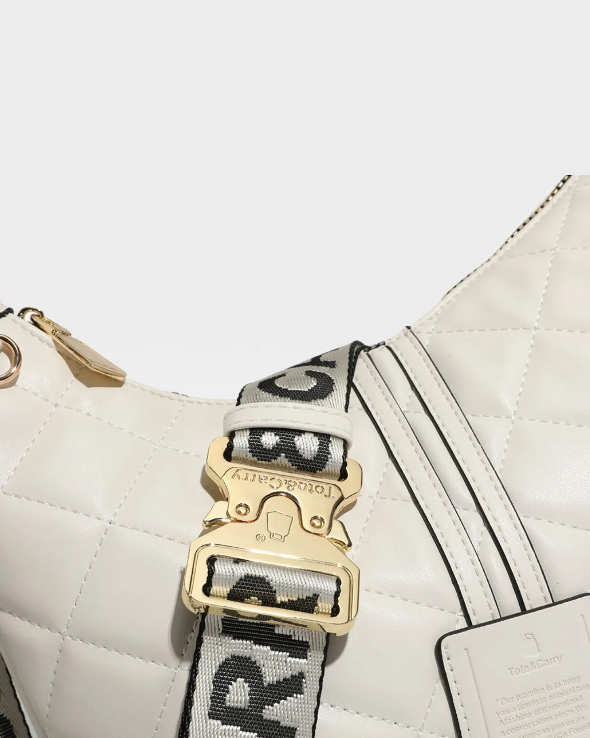 Diamond Stitch Crescent Messenger Bag in Cream White