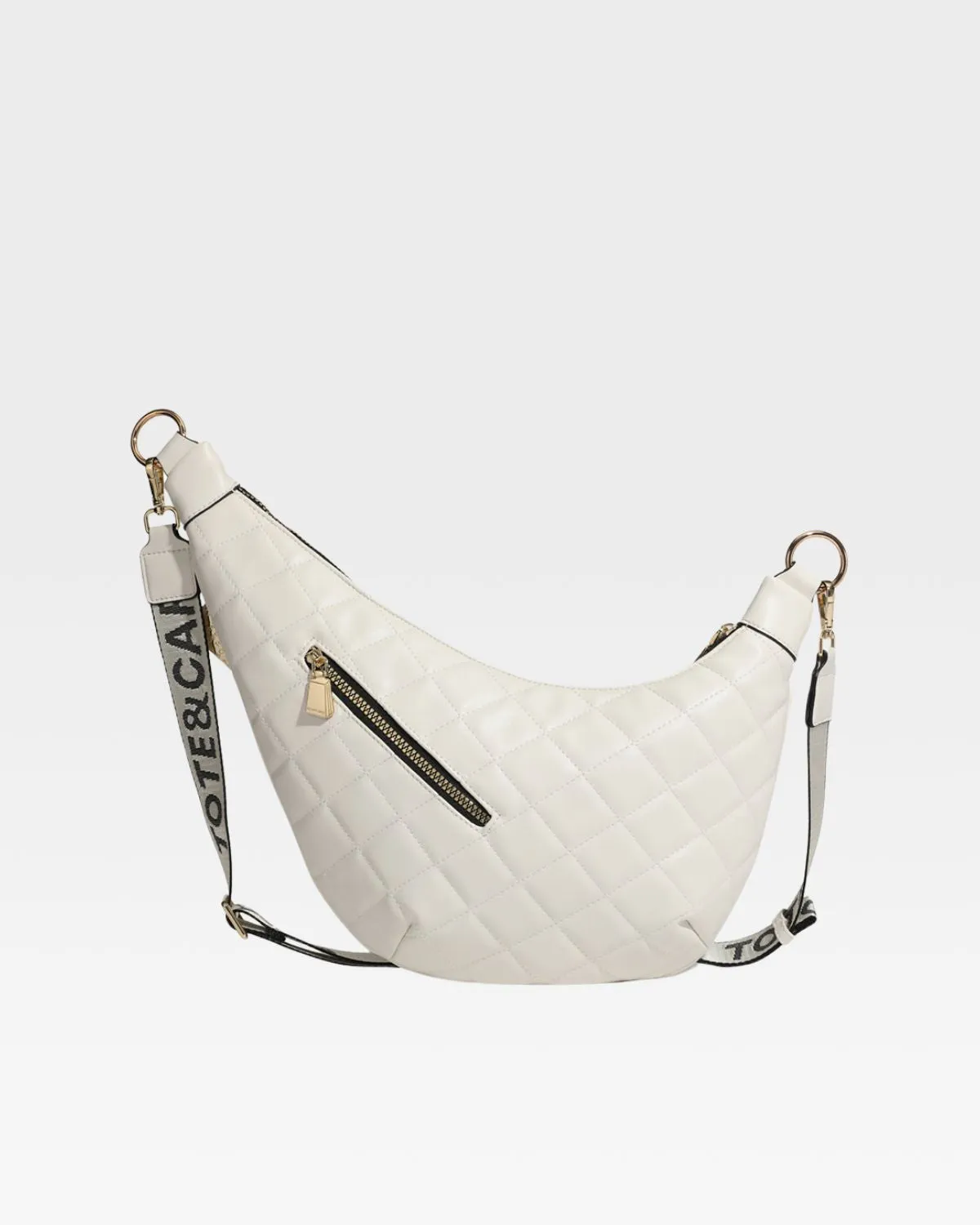 Diamond Stitch Crescent Messenger Bag in Cream White