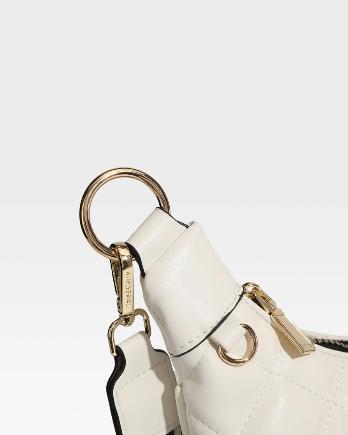 Diamond Stitch Crescent Messenger Bag in Cream White