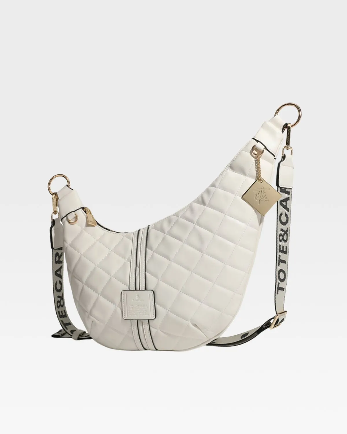 Diamond Stitch Crescent Messenger Bag in Cream White