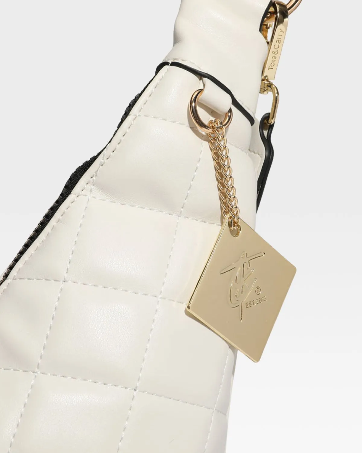 Diamond Stitch Crescent Messenger Bag in Cream White