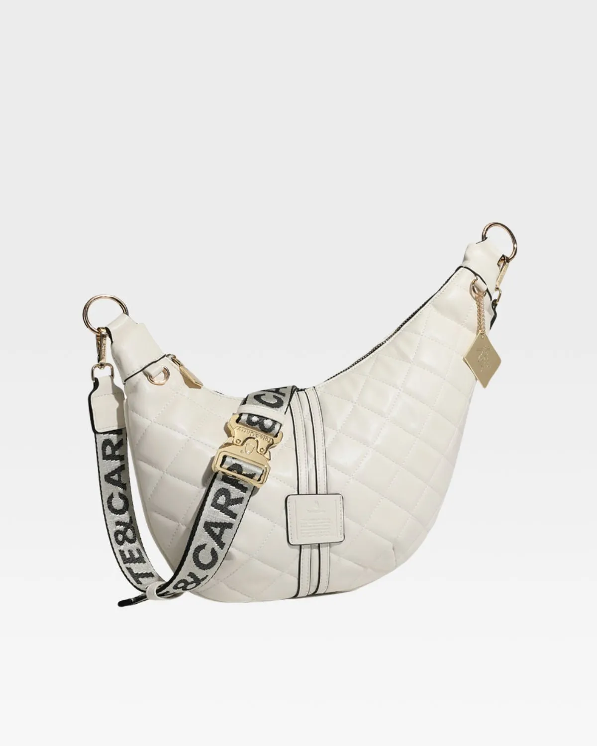Diamond Stitch Crescent Messenger Bag in Cream White
