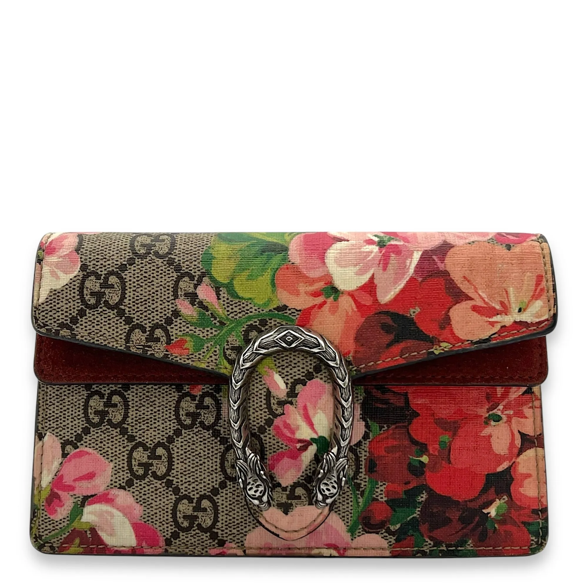 Dionysus Crossbody Bag Super Mini Red in Coated Canvas, Silver hardware