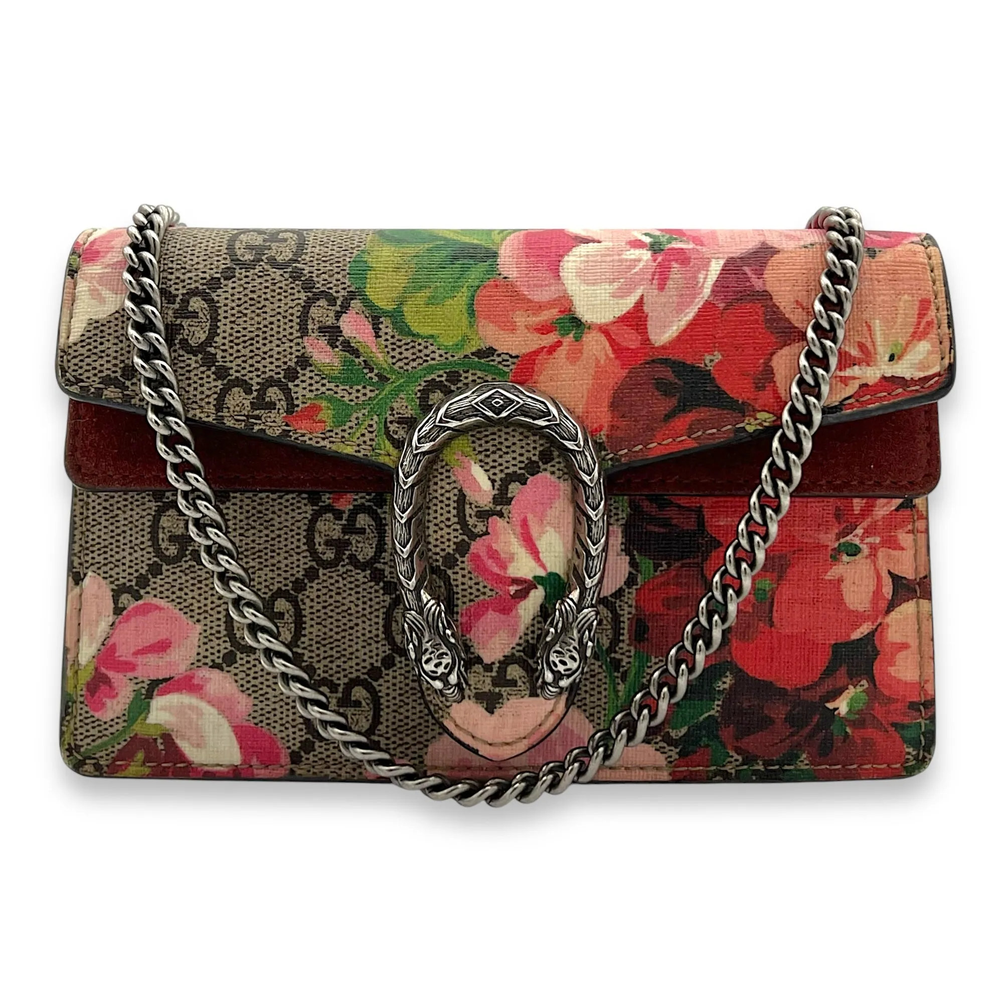 Dionysus Crossbody Bag Super Mini Red in Coated Canvas, Silver hardware