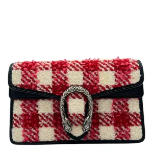 Dionysus Super Mini Red Crossbody Bag in Tweed, Ruthenium hardware