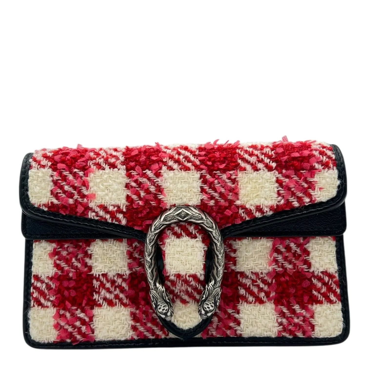 Dionysus Super Mini Red Crossbody Bag in Tweed, Ruthenium hardware