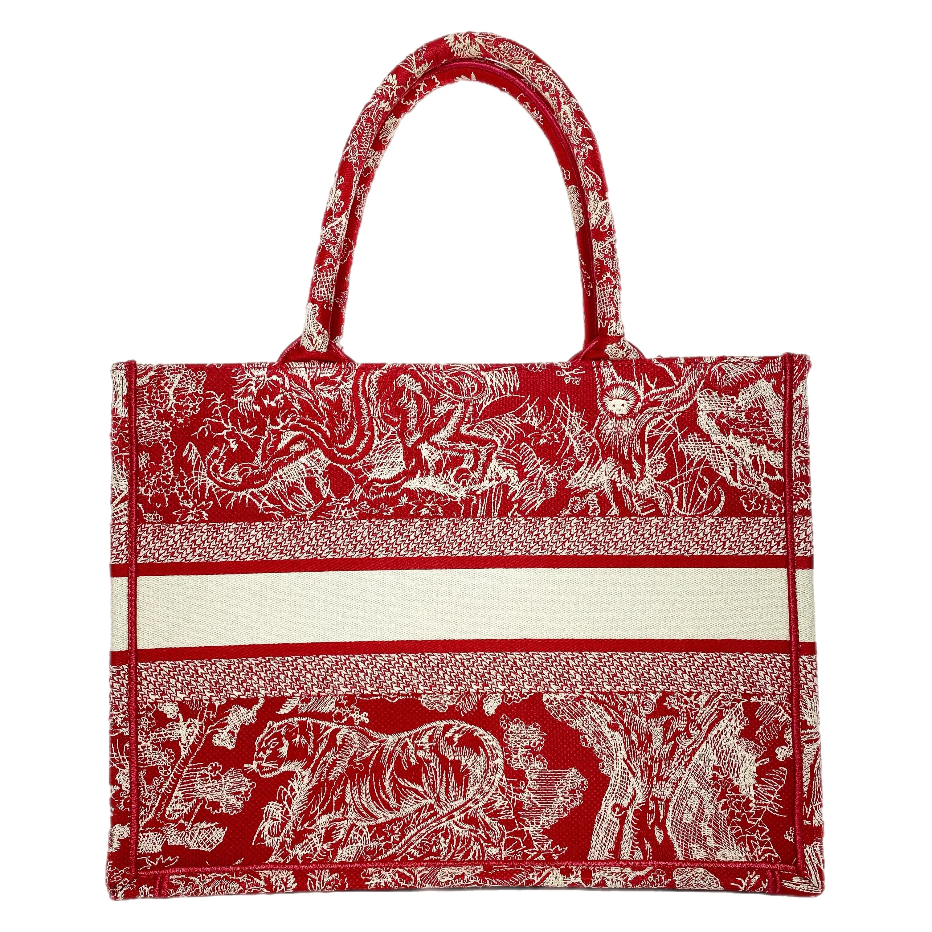 Dior Red Ivory Toile de Jouy Book Tote