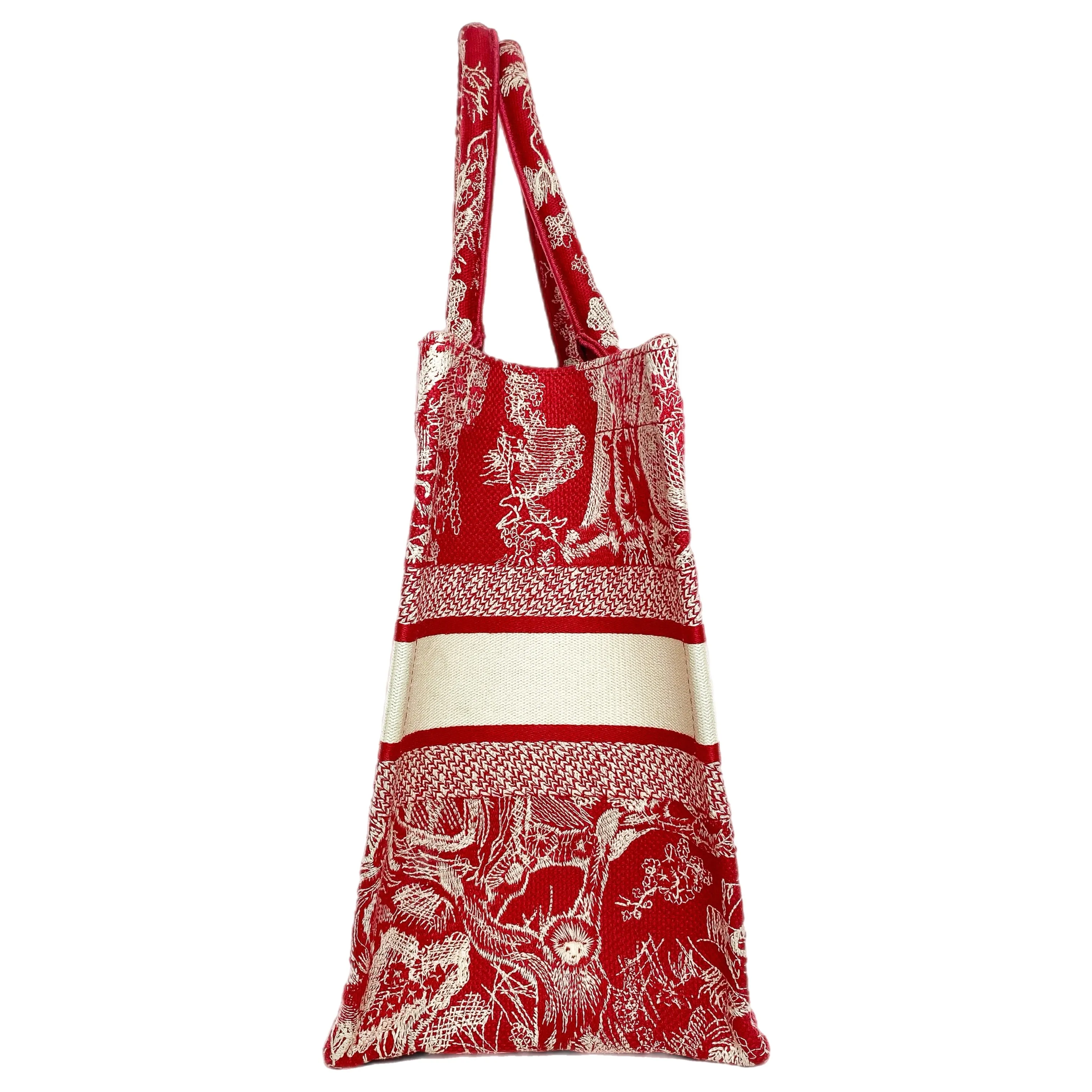 Dior Red Ivory Toile de Jouy Book Tote