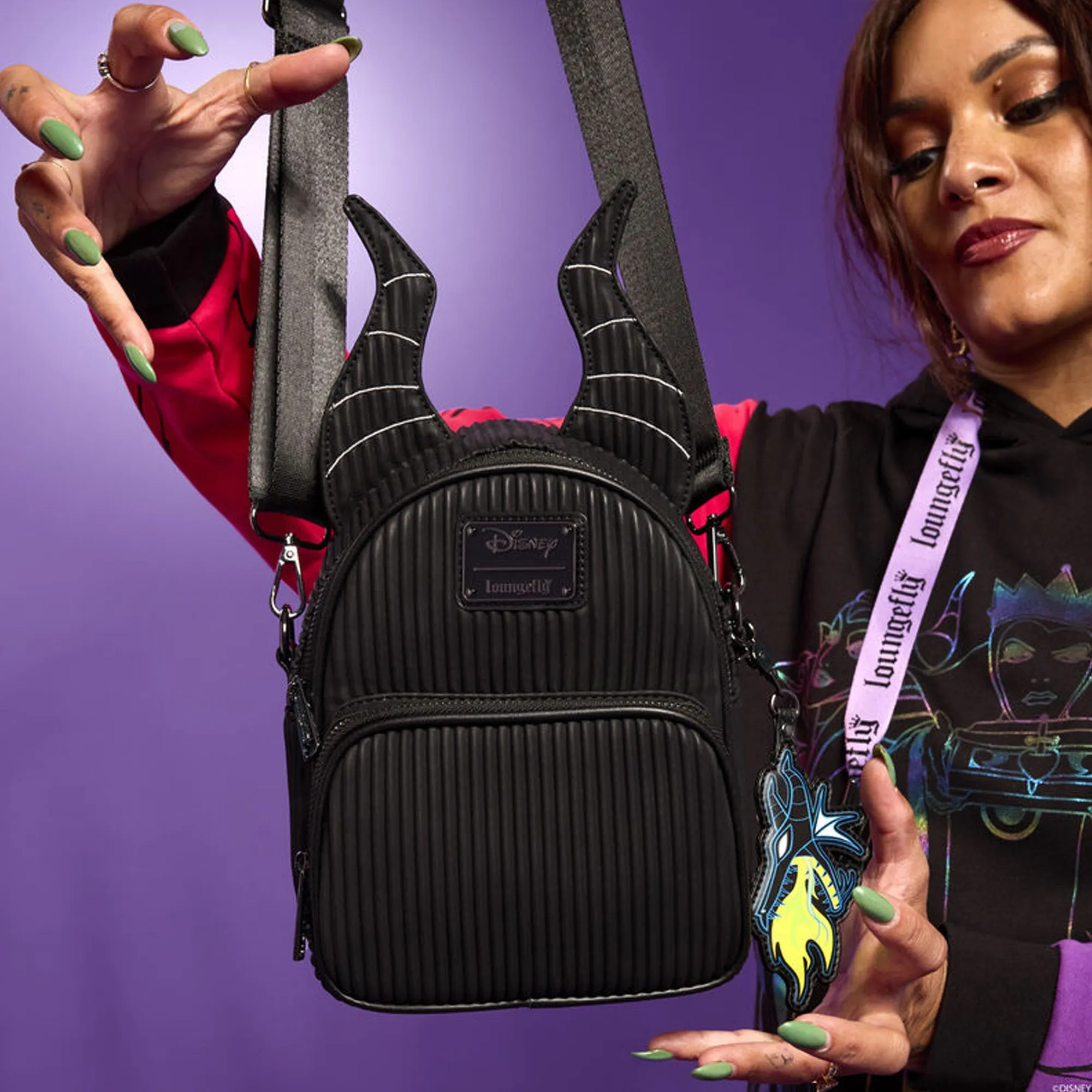 Disney Loungefly Sleeping Beauty Maleficent Dragon Convertible Mini Backpack & Crossbody Bag