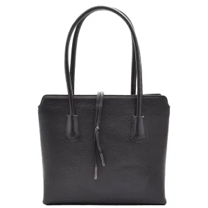 DR590 Women's Stylish Zip Opening Tote Large Shoulder Bag Black