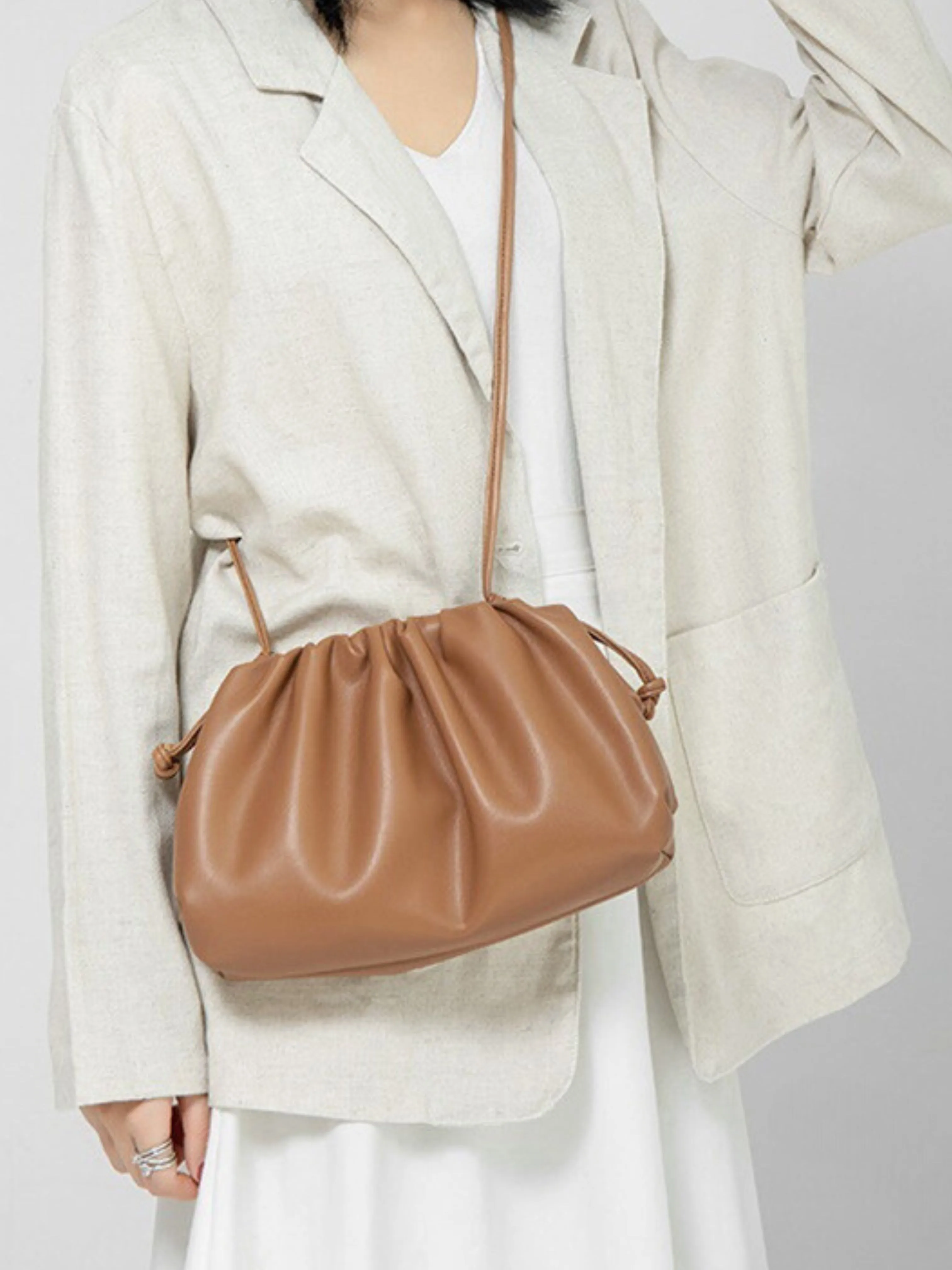 Drawstring Pouch Bag | Faux Leather | Convertible Crossbody Design