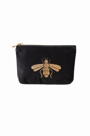 ELIZABETH SCARLETT HONEY BEE VELVET POUCH CHARCOAL