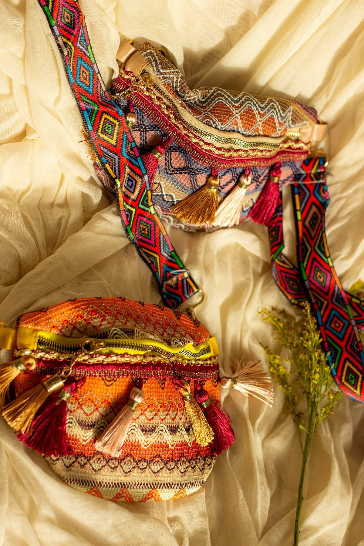Embroidered Tassel Colourful Bum Bag