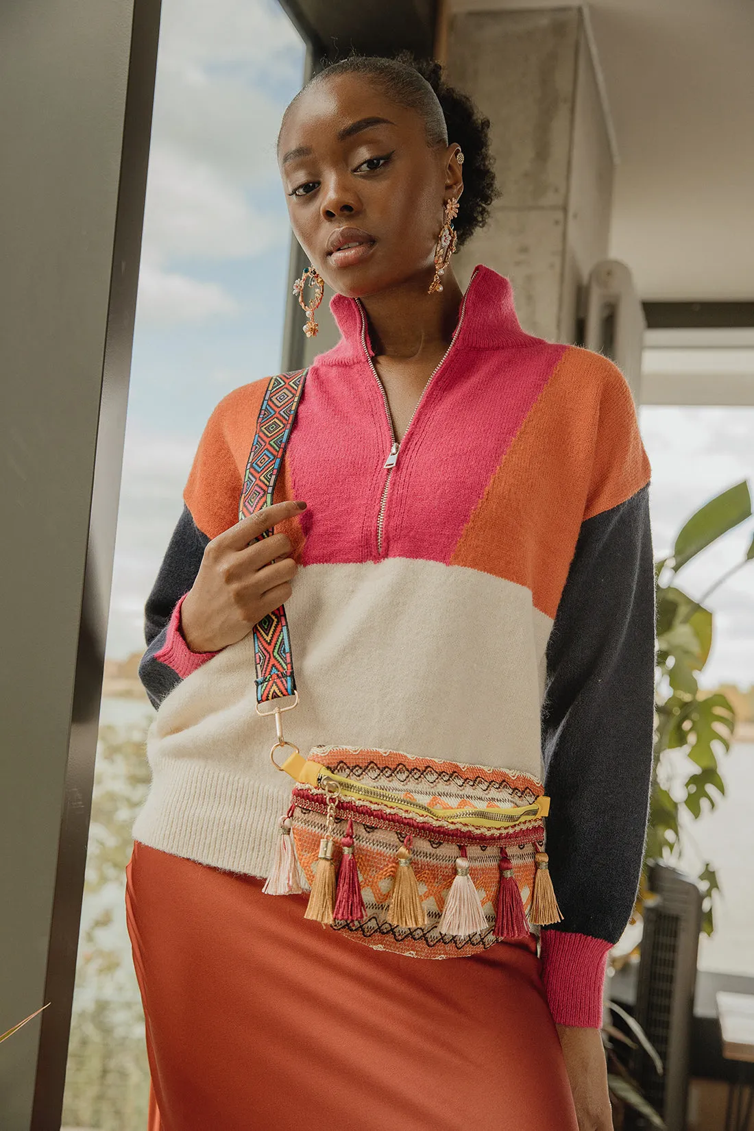 Embroidered Tassel Colourful Bum Bag