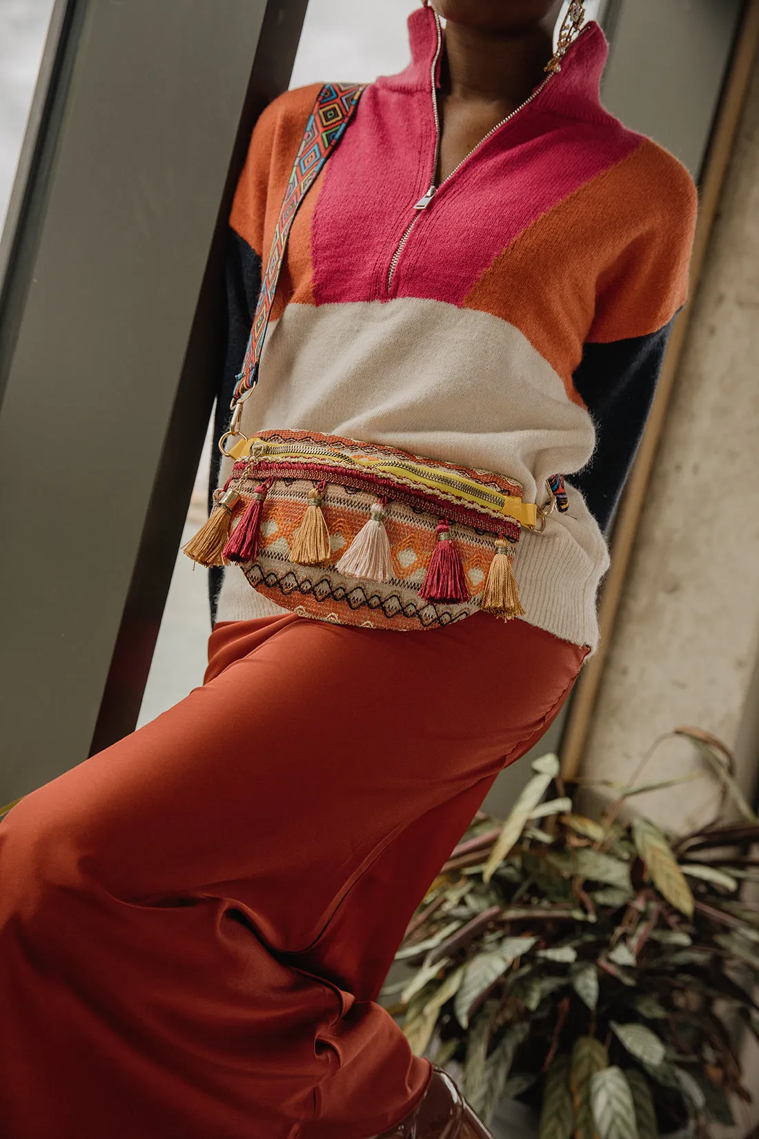 Embroidered Tassel Colourful Bum Bag