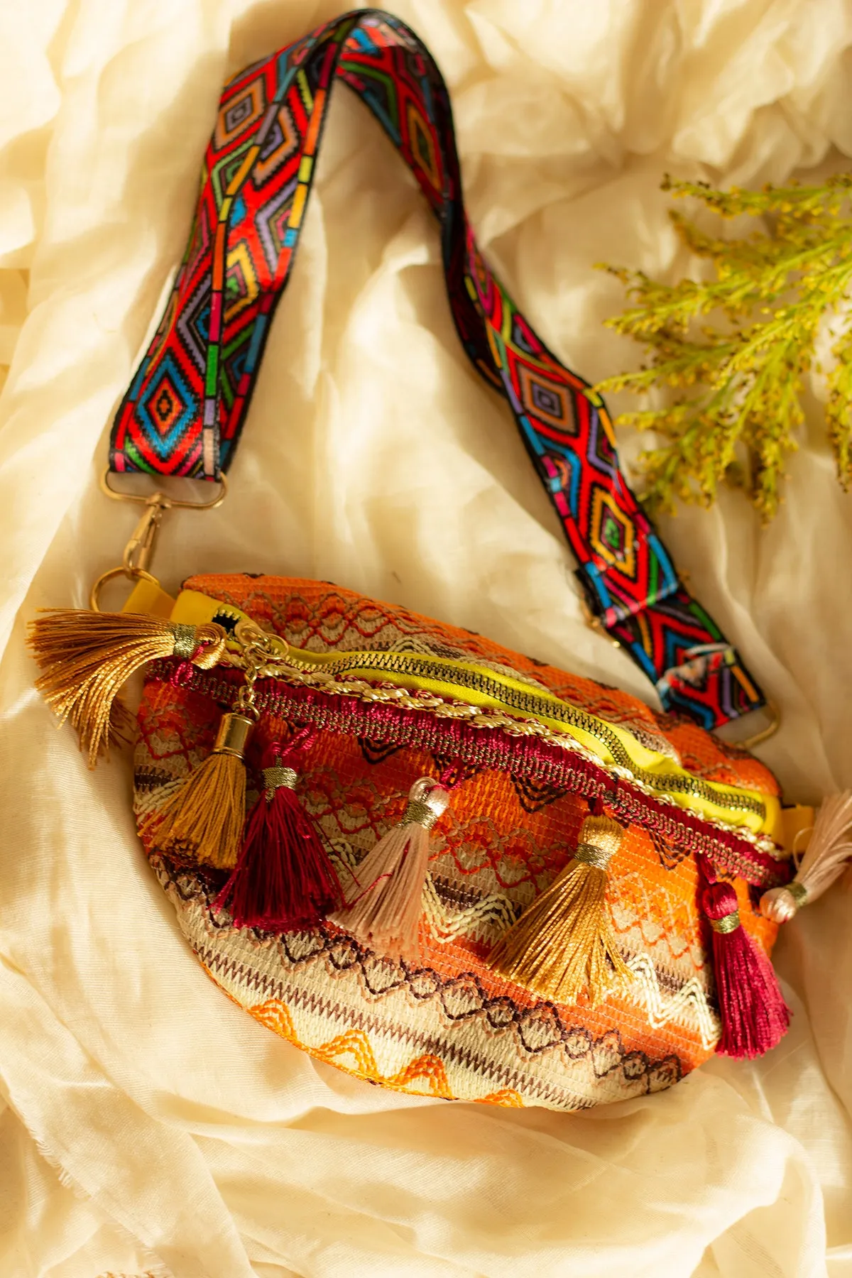 Embroidered Tassel Colourful Bum Bag