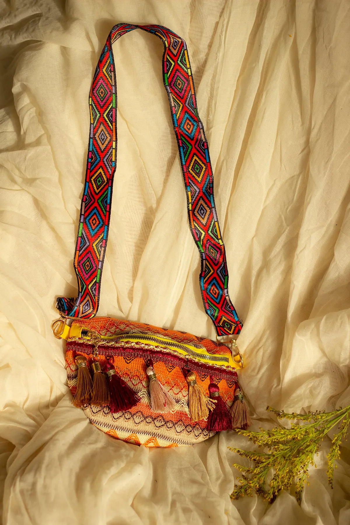 Embroidered Tassel Colourful Bum Bag