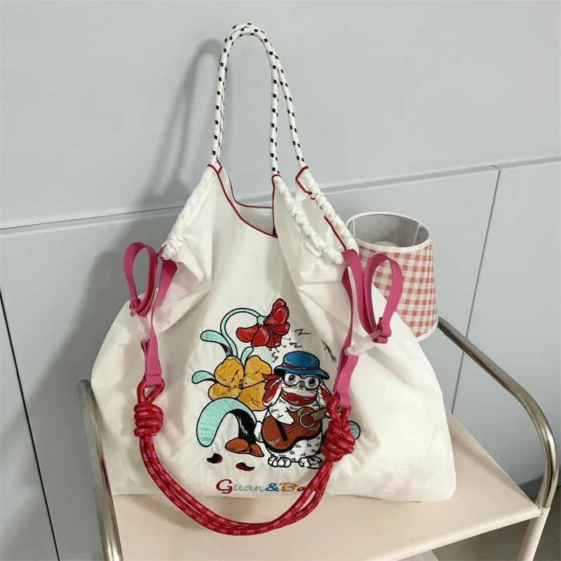 Embroidery Tote Bags Shopping Bag Cute Large Capacity, Literary Rabbit