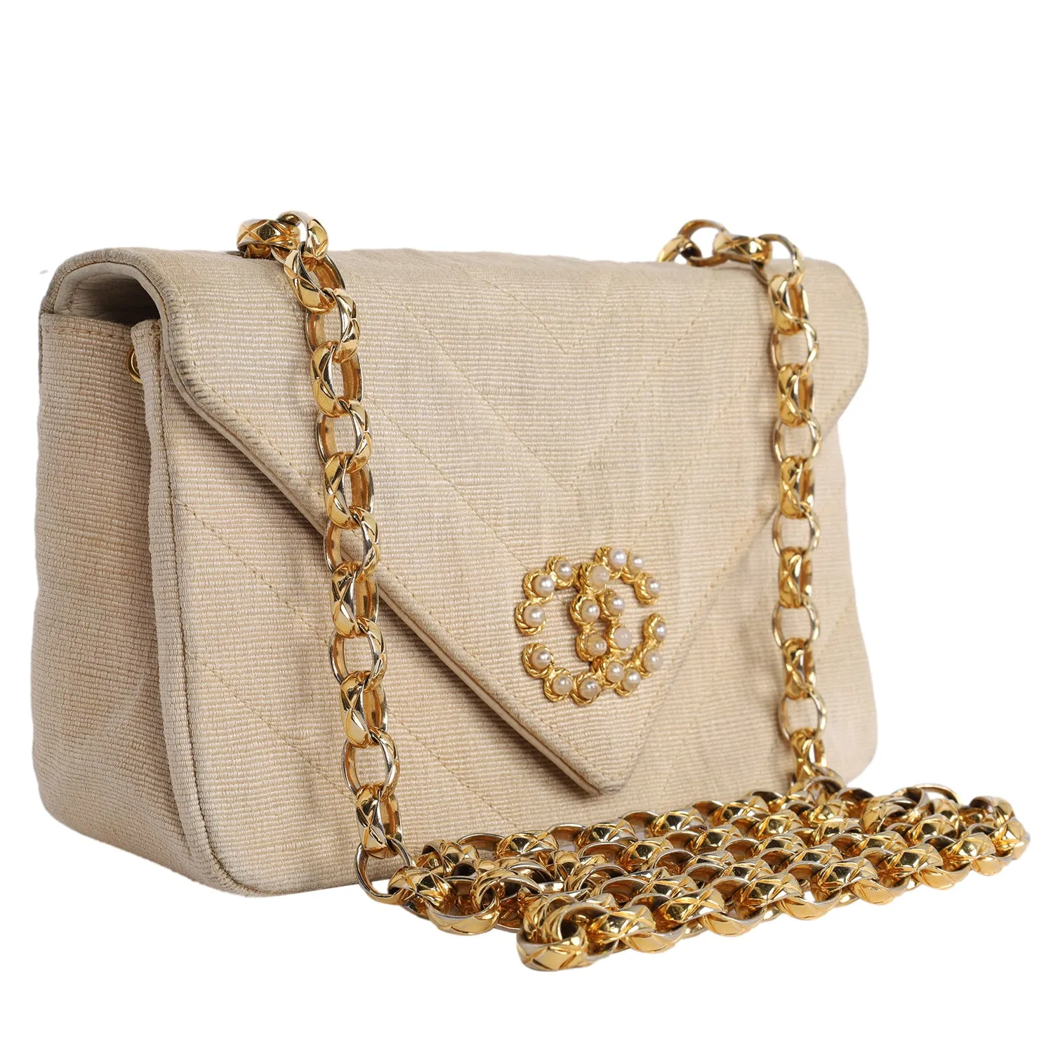 Envelope Front Flap Beige Fabric Cross body Bag