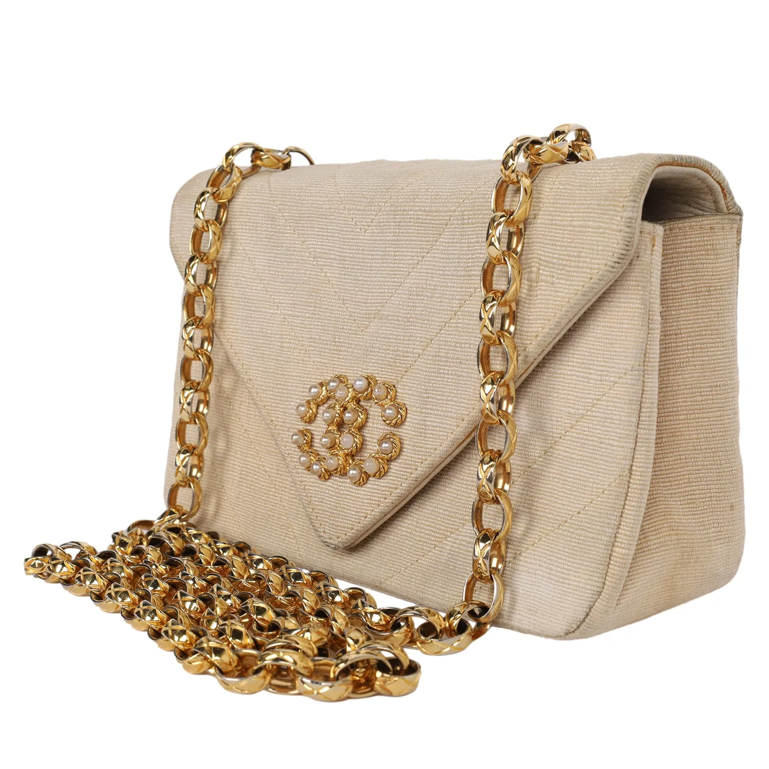 Envelope Front Flap Beige Fabric Cross body Bag