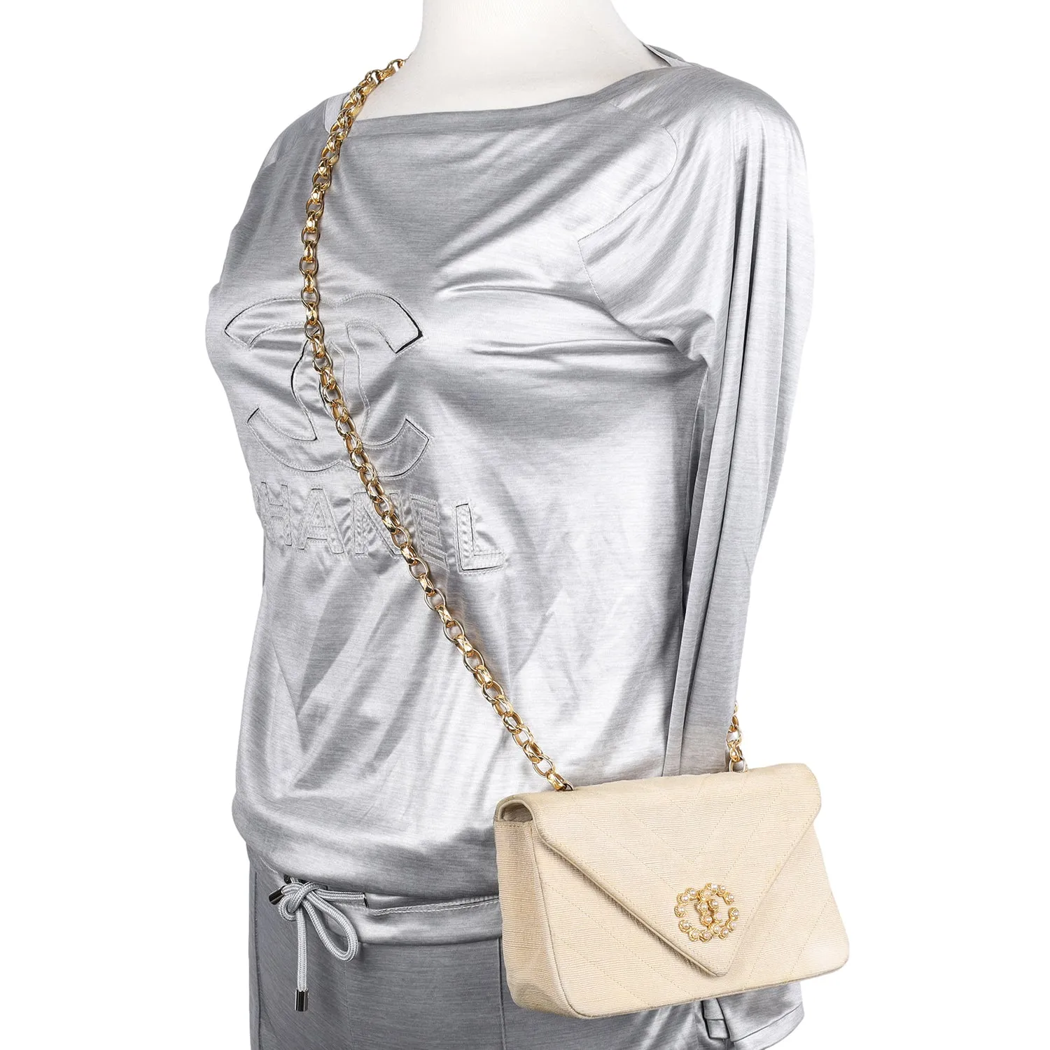 Envelope Front Flap Beige Fabric Cross body Bag