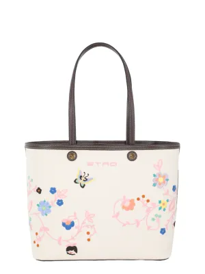 Etro Embroidered Tote Bag in Multi Beige