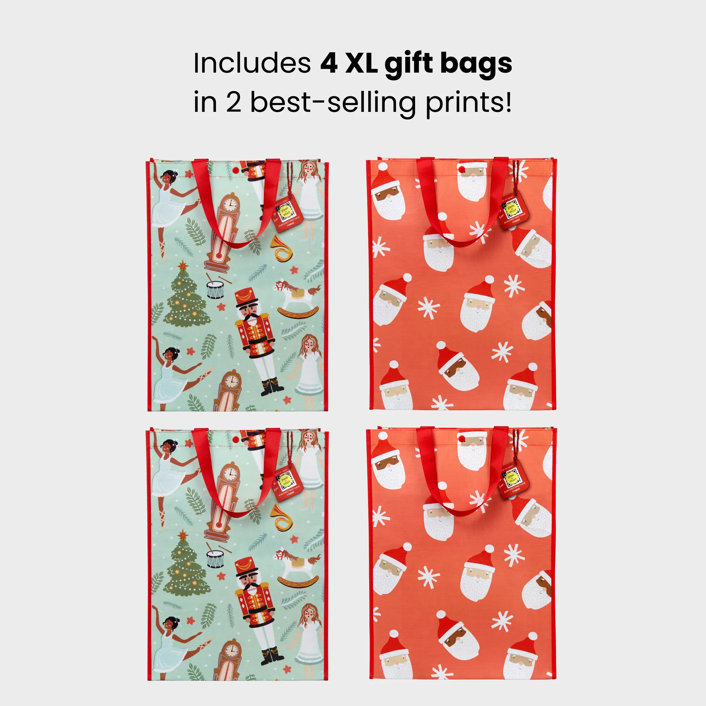 Extra Large Holiday Bundle | Reusable Gift Bag   QR Greeting Card | 4 Pieces