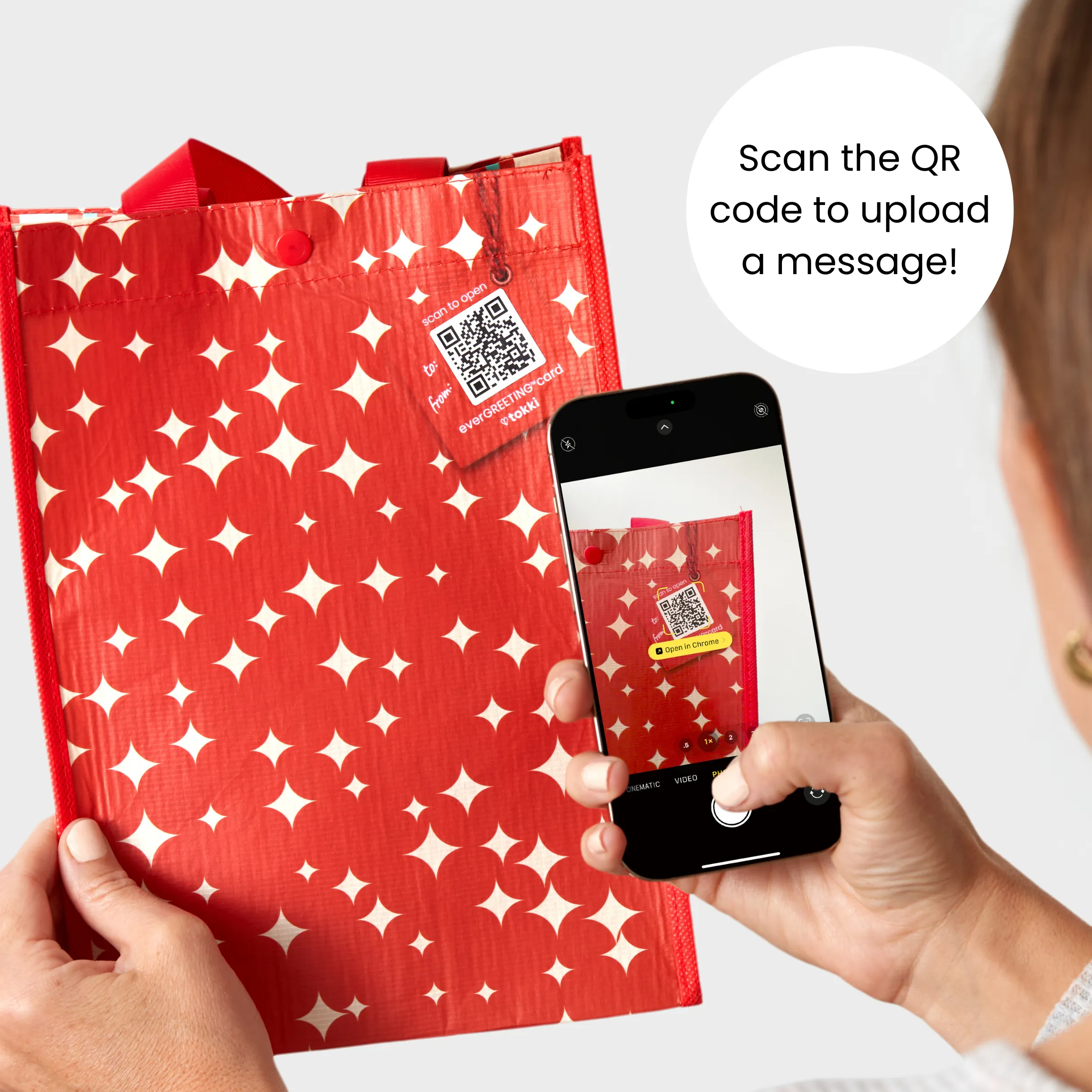 Extra Large Holiday Bundle | Reusable Gift Bag   QR Greeting Card | 4 Pieces