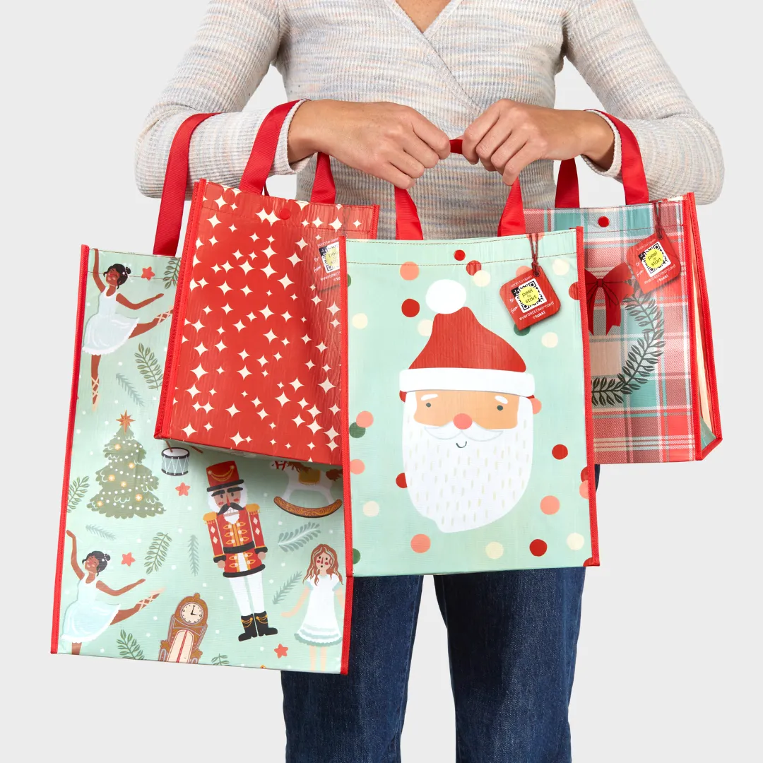Extra Large Holiday Bundle | Reusable Gift Bag   QR Greeting Card | 4 Pieces