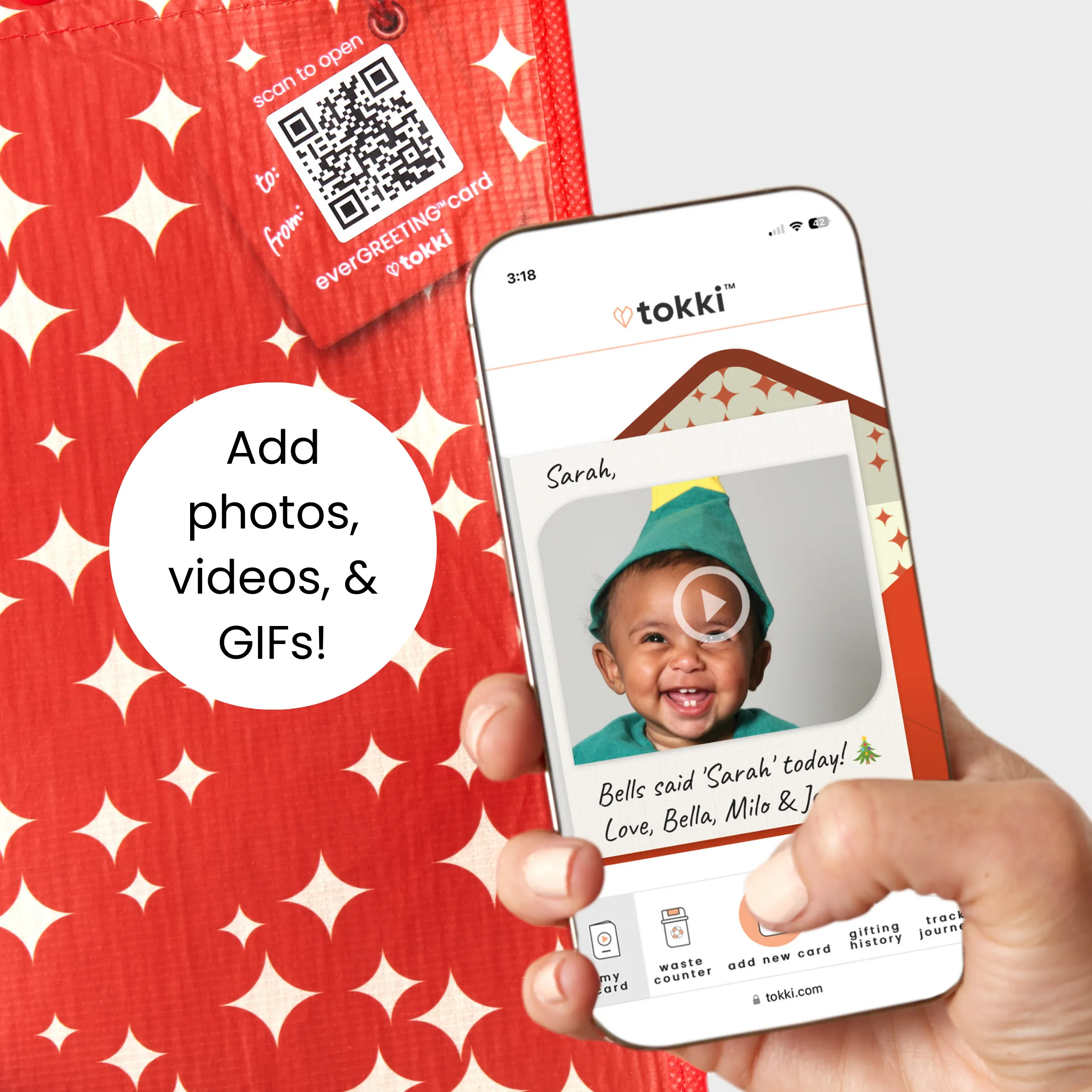 Extra Large Holiday Bundle | Reusable Gift Bag   QR Greeting Card | 4 Pieces